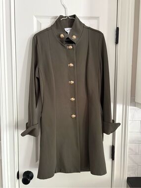 Joseph Ribkoff Olive Green Military-Style Coat with Gold Buttons Size 12